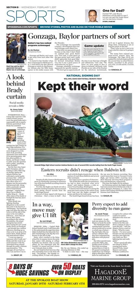 Sports Front Page for Feb. 1, 2017 | The Spokesman-Review