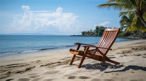 Premium AI Image | A chair on a beach with a palm tree in the background.