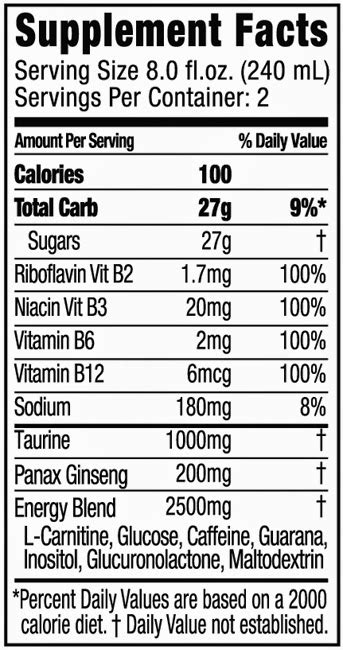 Energy Drink Contains Ingredients In Diet