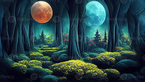 Bright full moon in dark fairy tale forest as wallpaper design. 22829959 Stock Photo at Vecteezy