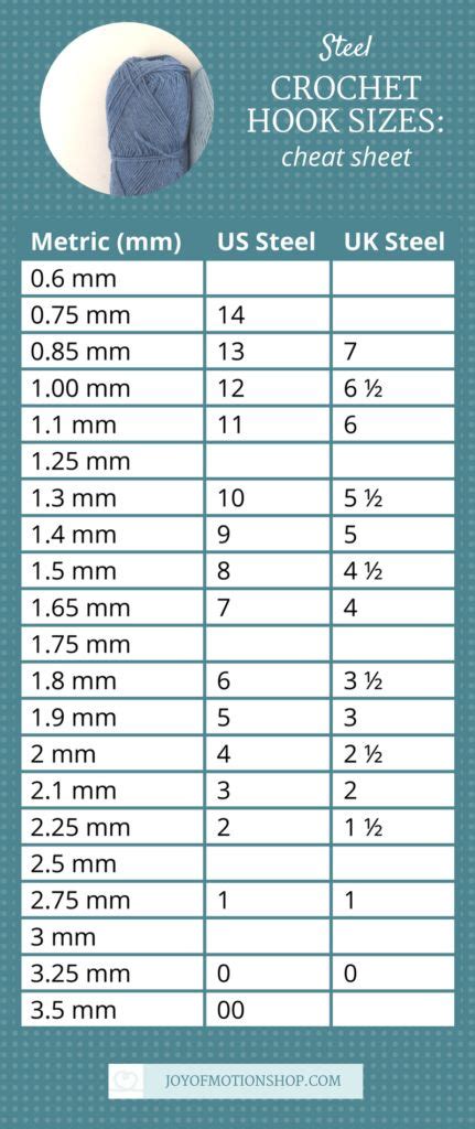 Size Chart For Crochet Hooks