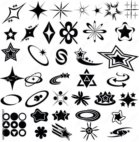 Vector set of Y2K stars, elements and retro-futuristic graphic ornaments for decoration. Stock ...