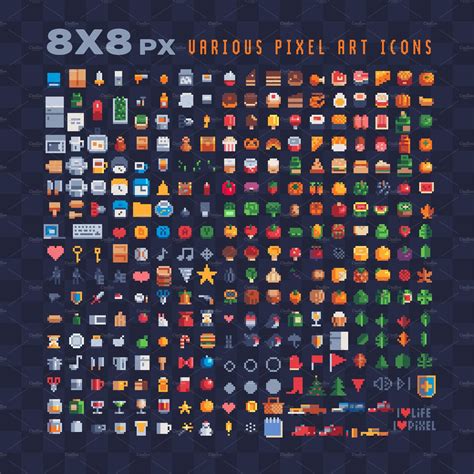 8x8px various pixel art icons set. | Pixel art games, Art icon, Pixel art tutorial