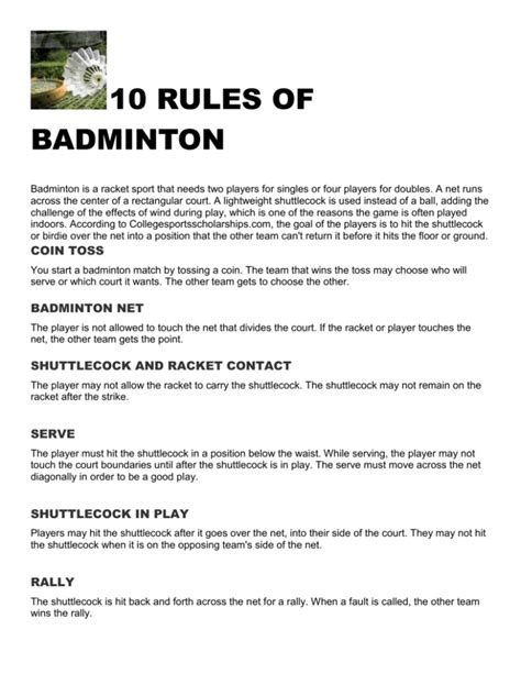 Badminton Rules Image - Goimages E