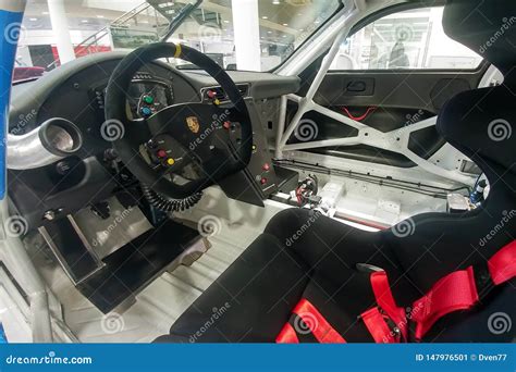 Russia, Moscow - May 06, 2019: Racing Cockpit Of Porsche 911 GT3 Cup. Interior Of Premium Super ...