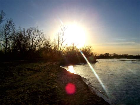 sunset, river, trees, beautiful, photography, lens flare