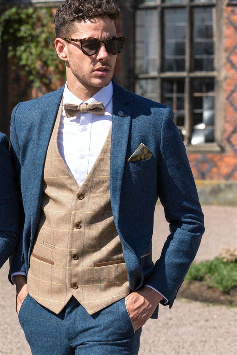 DION - Blue Tweed Check Suit With DX7 Oak Waistcoat | Wedding suits groom, Wedding suits men ...