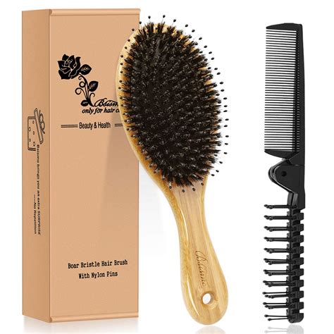 Amazon.com : Hair Brush Comb Set Boar Bristle Hairbrush for Curly Thick Long Fine Dry Wet Hair ...