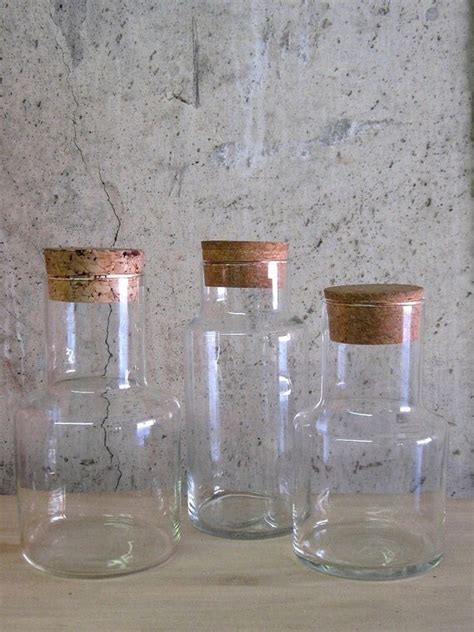 circa 1970s GLASS SPECIMEN JARS with cork lids by SelectModern