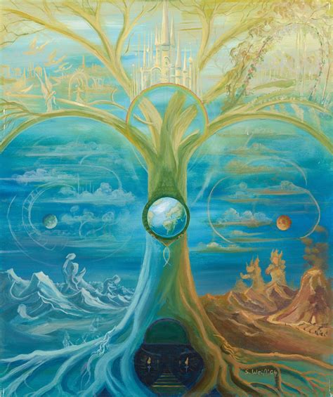 Yggdrasil Weltenesche, Gemälde, 2005, 60x50 cm | Baumkunst, Spiritualität kunst, Gemälde