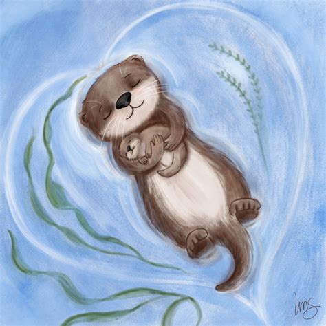 Otter snuggles mom and baby illustration – Artofit