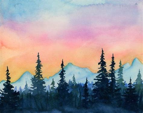 mountain sunset watercolor painting - Nola Masterson