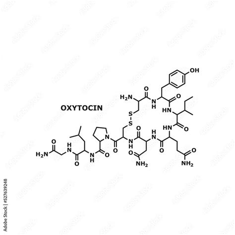 Structural chemical formula of oxytocin hormone of love and closeness isolated thin line ...