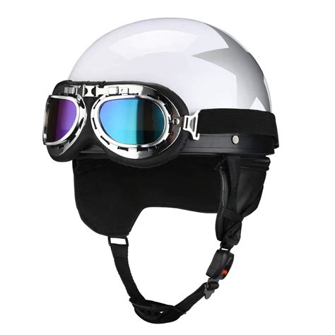 Buy German Style Half Helmet with Goggles Moped Helmet for Motorcycle Biker Cruiser Scooter ...