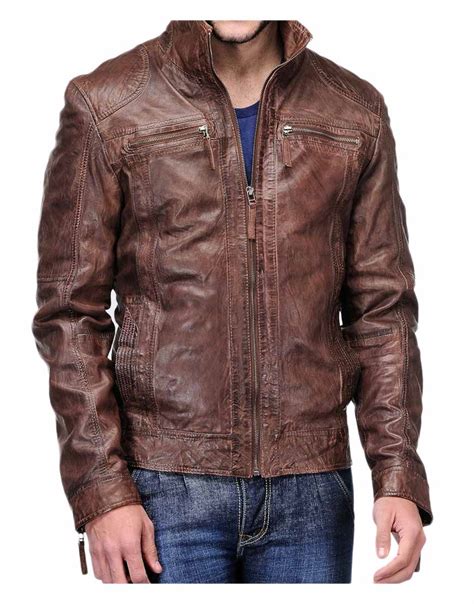 Coffee Brown Men's Distressed Leather Jacket - UJackets