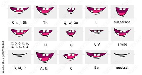 15 Cartoon Viseme Mouth Shapes - 2d animation visemes lip sync - English Stock Vector | Adobe Stock