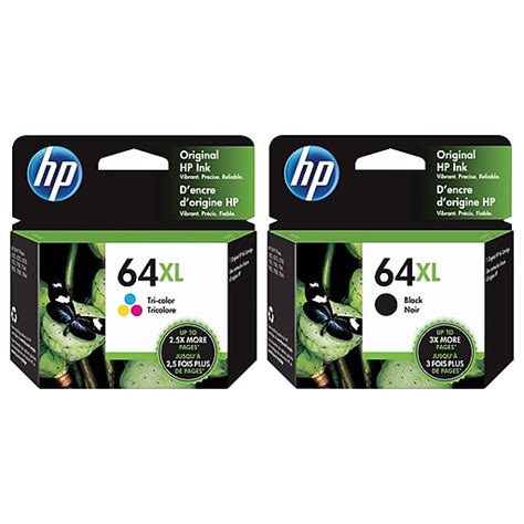 HP 64 Black/Tri-Color High Yield Ink Cartridge, 2/Pack (X4D92ANXL-VB ...