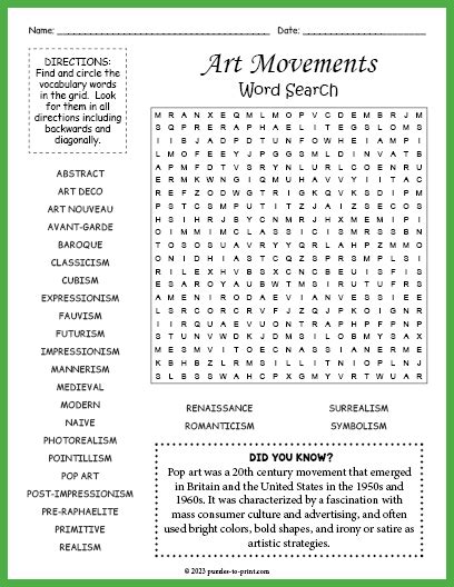 Art Movements Word Search