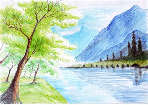 Landscape Drawing With Colour Pencils