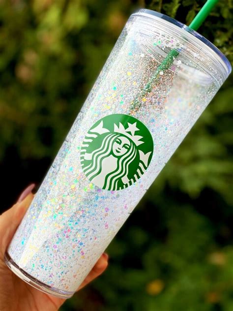 White Glitter Tumbler Starbucks Cup Snowglobe Tumbler | Etsy