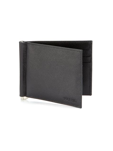 Prada Saffiano Money Clip Wallet in Black for Men | Lyst