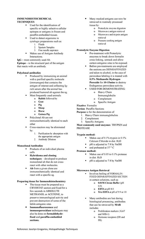 Immunohistochemical Techniques reviewer - IMMUNOHISTOCHEMICAL TECHNIQUES Used for the - Studocu