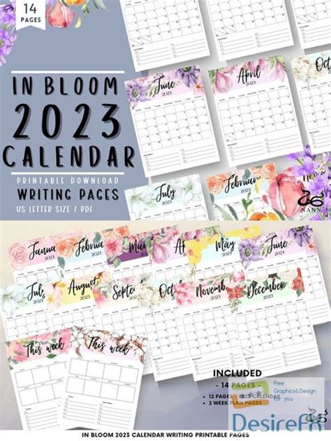 Download The Bloom 2023 Calendar Printable Template US Letter - DesireFX.COM