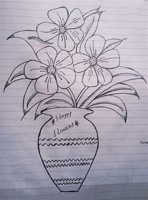 How To Draw Flowers In A Pot