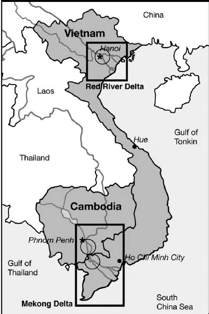 Map of Cambodia and Vietnam indicating the Mekong and Red River deltas.... | Download Scientific ...