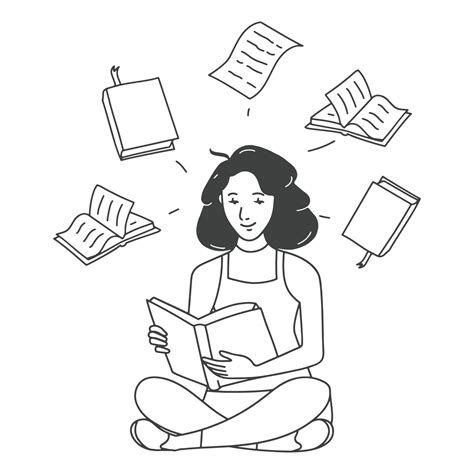 contour illustration girl studying and reading books 13212285 Vector Art at Vecteezy