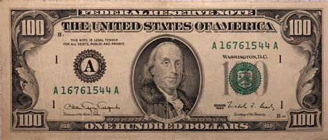 100 Dollars (Federal Reserve Note; small portrait; with security thread) - United States – Numista