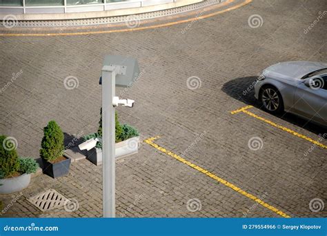 Top View Surveillance Camera in an Open Parking Lot Near a Hotel Stock Photo - Image of ...