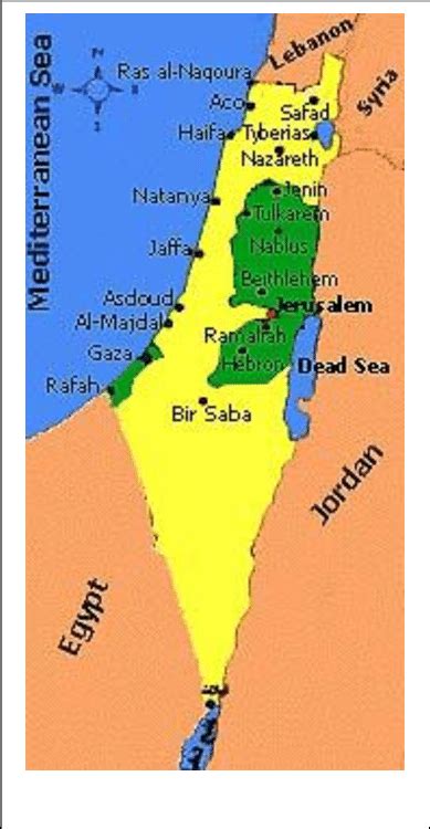 Map of Palestine shows the West bank and Gaza Strip (Green color ...