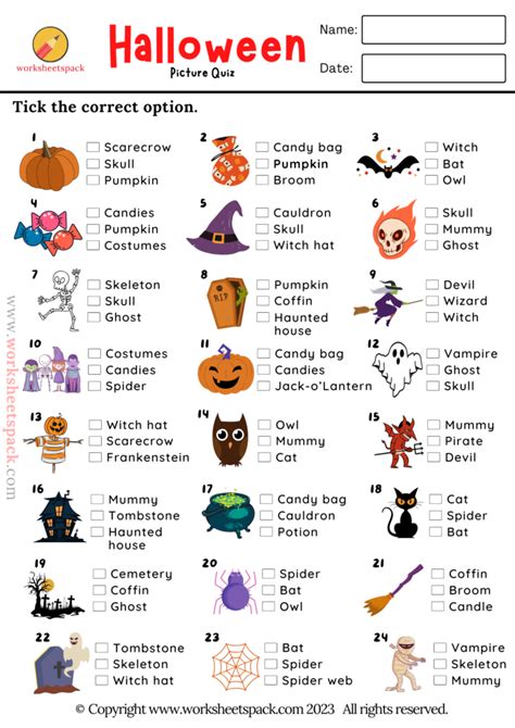 Halloween Quiz, Free Printable Halloween Picture Test - worksheetspack