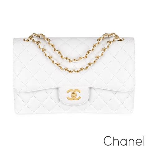 Chanel White Caviar Jumbo Classic Double Flap Bag | Rich Diamonds