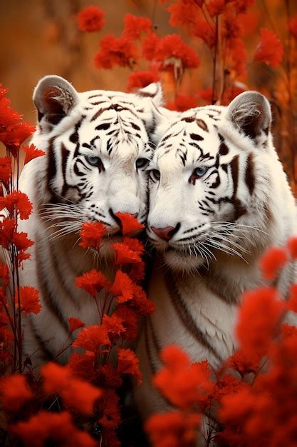 Free AI Image | View of wild white tigers with vegetation