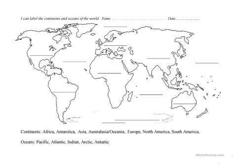 Free Printable Continents And Oceans Worksheet – Kidsworksheetfun