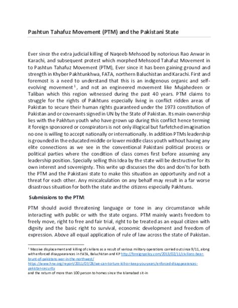 (DOC) Pashtun Tahafuz Movement (PTM) and the Pakistani State | Arshad Haroon - Academia.edu