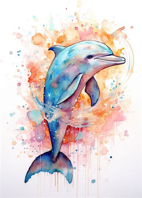 'Dolphin Watercolor' Poster, picture, metal print, paint by Zake Yonkou ...