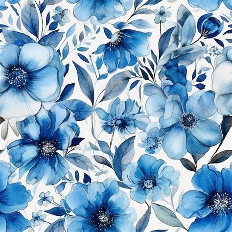 Premium AI Image | Blue pastel watercolor flowers seamless pattern created with generative AI