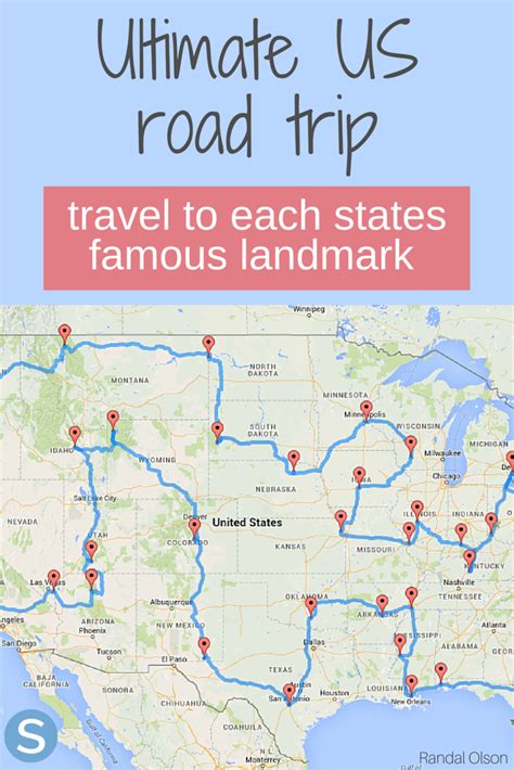 This road trip map will take you to landmarks in all 48 contiguous states | Road trip map, Road ...