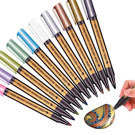 Fine Metallic Paint Markers Pens Medium Point Metal Art Permanent Marker Set For Glass Paint ...