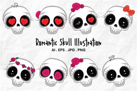 Romantic Skull Illustration | 8 Variations