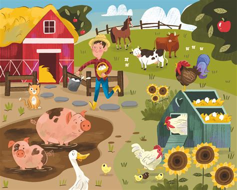 Farm Life on Behance | Animal illustration kids, Farm cartoon, Farm paintings