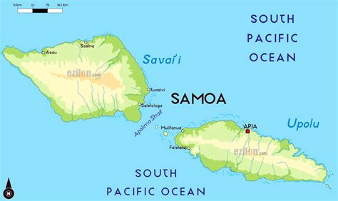 Large physical map of Samoa with major cities | Samoa | Oceania ...