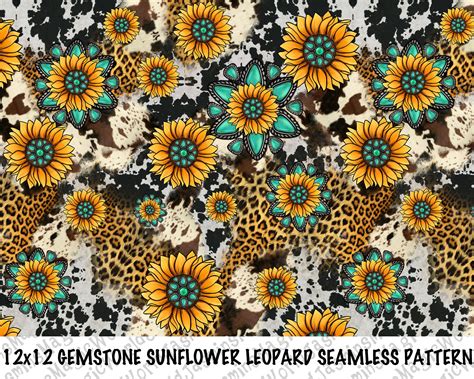 Gemstone Sunflower Cowhide Leopard Seamless Pattern Design - Etsy | Seamless patterns, Sunflower ...