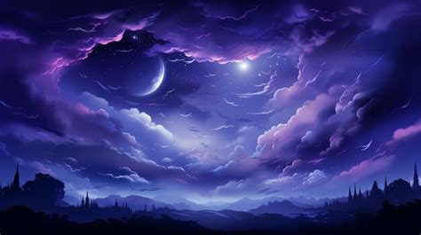 Premium AI Image | a purple night sky with clouds and moon in the background