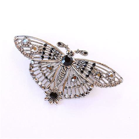 Butterfly Brooch Art Deco Silver Black Butterfly Broach