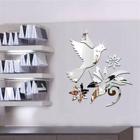 3D Silver Mirror Flower Wall Sticker Room Decor Decals Art Murals waterproof Hot Sale-in Wall ...