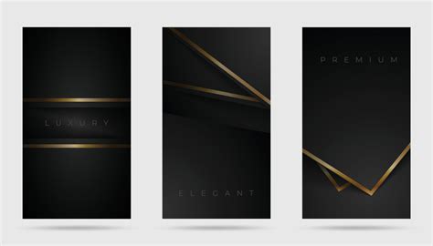 Premium black design cover set. Luxury style with gold lines on black space. Elegant cover, card ...